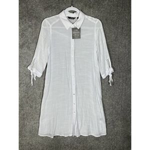 Mlle Gabrielle Sheer White Button Up Dress Swim Cover‎ Up Womens Size Small NWT